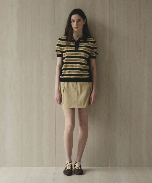 STUDIO&PARC(スタジオアンドパルク)の「Striped Collar Short Sleeve Knit_Navy(ニット/セーター・レディース・ネイビー・FREE)」の2枚目の写真