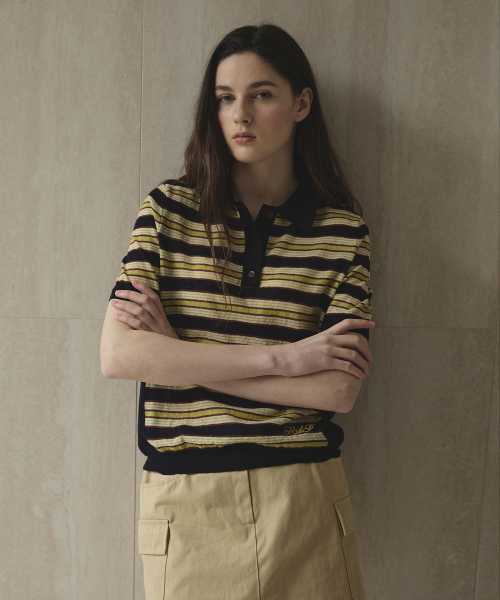 STUDIO&PARC(スタジオアンドパルク)の「Striped Collar Short Sleeve Knit_Navy(ニット/セーター・レディース・ネイビー・FREE)」の5枚目の写真