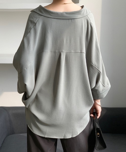 mielu（ミエル）の「ドロップショルダー七分袖シャツ（シャツ/ブラウス・レディース・グレー/ブラック/ホワイト/オレンジ/ベージュ・FREE）」の20枚目の写真