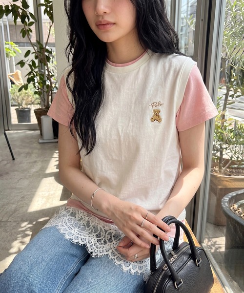 POLO BCS(ポロ ビーシーエス)の「【POLO BCS】レイヤード ワンポイントベアTee ドッキングベスト&ポロTシャツ POLOロゴ サッカー観戦(Tシャツ/カットソー・レディース・ホワイト/ダークブラウン/ピンク/グリーン/ネイビー/ブラック・S/M/L)」の2枚目の写真
