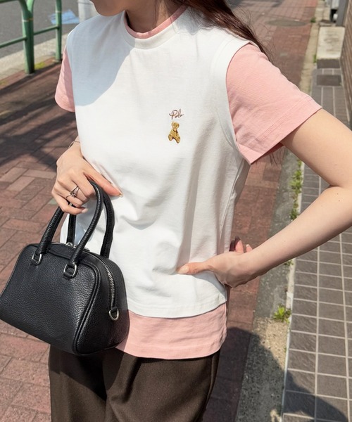 POLO BCS(ポロ ビーシーエス)の「【POLO BCS】レイヤード ワンポイントベアTee ドッキングベスト&ポロTシャツ POLOロゴ サッカー観戦(Tシャツ/カットソー・レディース・ホワイト/ダークブラウン/ピンク/グリーン/ネイビー/ブラック・S/M/L)」の13枚目の写真