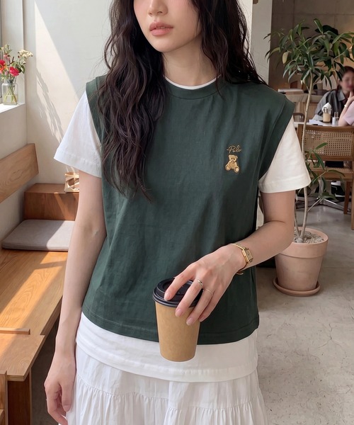 POLO BCS(ポロ ビーシーエス)の「【POLO BCS】レイヤード ワンポイントベアTee ドッキングベスト&ポロTシャツ POLOロゴ サッカー観戦(Tシャツ/カットソー・レディース・ホワイト/ダークブラウン/ピンク/グリーン/ネイビー/ブラック・S/M/L)」の17枚目の写真