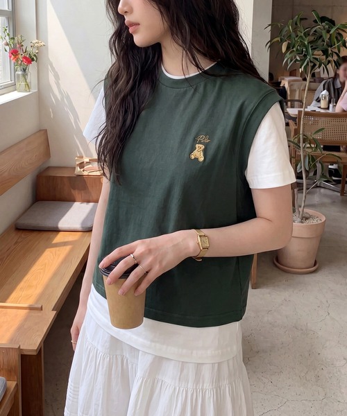 POLO BCS(ポロ ビーシーエス)の「【POLO BCS】レイヤード ワンポイントベアTee ドッキングベスト&ポロTシャツ POLOロゴ サッカー観戦(Tシャツ/カットソー・レディース・ホワイト/ダークブラウン/ピンク/グリーン/ネイビー/ブラック・S/M/L)」の18枚目の写真