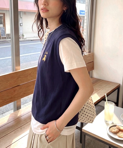 POLO BCS(ポロ ビーシーエス)の「【POLO BCS】レイヤード ワンポイントベアTee ドッキングベスト&ポロTシャツ POLOロゴ サッカー観戦(Tシャツ/カットソー・レディース・ホワイト/ダークブラウン/ピンク/グリーン/ネイビー/ブラック・S/M/L)」の21枚目の写真