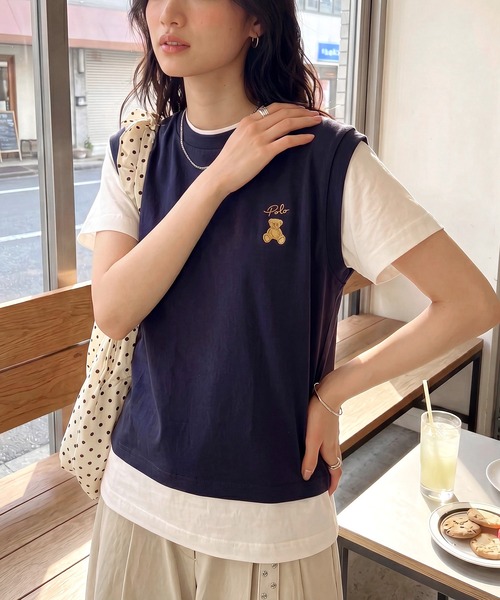 POLO BCS(ポロ ビーシーエス)の「【POLO BCS】レイヤード ワンポイントベアTee ドッキングベスト&ポロTシャツ POLOロゴ サッカー観戦(Tシャツ/カットソー・レディース・ホワイト/ダークブラウン/ピンク/グリーン/ネイビー/ブラック・S/M/L)」の20枚目の写真
