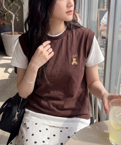 POLO BCS(ポロ ビーシーエス)の「【POLO BCS】レイヤード ワンポイントベアTee ドッキングベスト&ポロTシャツ POLOロゴ サッカー観戦(Tシャツ/カットソー・レディース・ホワイト/ダークブラウン/ピンク/グリーン/ネイビー/ブラック・S/M/L)」の15枚目の写真