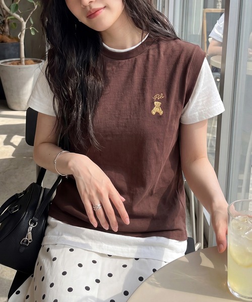 POLO BCS(ポロ ビーシーエス)の「【POLO BCS】レイヤード ワンポイントベアTee ドッキングベスト&ポロTシャツ POLOロゴ サッカー観戦(Tシャツ/カットソー・レディース・ホワイト/ダークブラウン/ピンク/グリーン/ネイビー/ブラック・S/M/L)」の14枚目の写真
