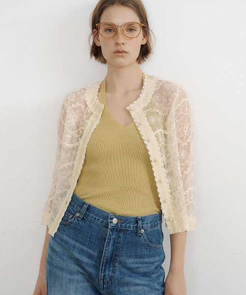 LUCIR ZU(ルシールズ)の「Romantic Scallop Lace Cardigan (soft yellow)(カーディガン/ボレロ・レディース・その他・FREE)」の1枚目の写真