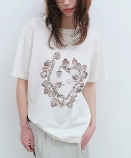 Sibra(シブラ)の「韓国風 Y2K ハートチェーン半袖カットソー(Tシャツ/カットソー・レディース・ホワイト/グレー・M)」の8枚目の写真