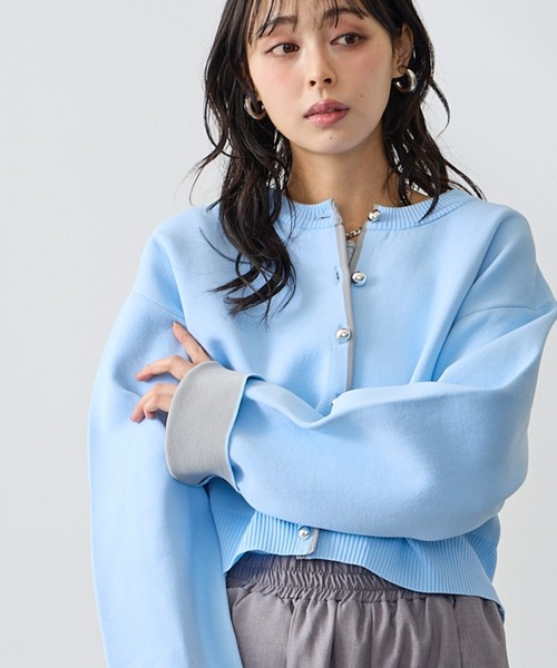 Anclear oui(アンクリアウィ)の「スポンディッシュバイカラーカーディガン(カーディガン/ボレロ・レディース・Yellow/サックスブルー系/PINK/Navy・F)」の2枚目の写真