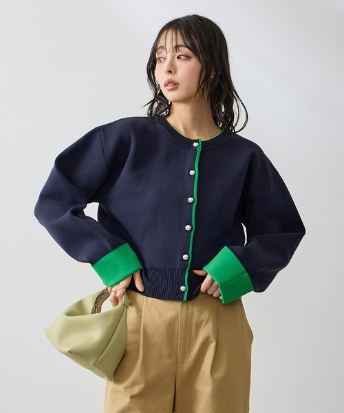 Anclear oui(アンクリアウィ)の「スポンディッシュバイカラーカーディガン(カーディガン/ボレロ・レディース・Yellow/サックスブルー系/PINK/Navy・F)」の5枚目の写真