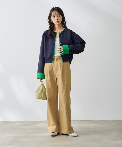 Anclear oui(アンクリアウィ)の「スポンディッシュバイカラーカーディガン(カーディガン/ボレロ・レディース・Yellow/サックスブルー系/PINK/Navy・F)」の8枚目の写真