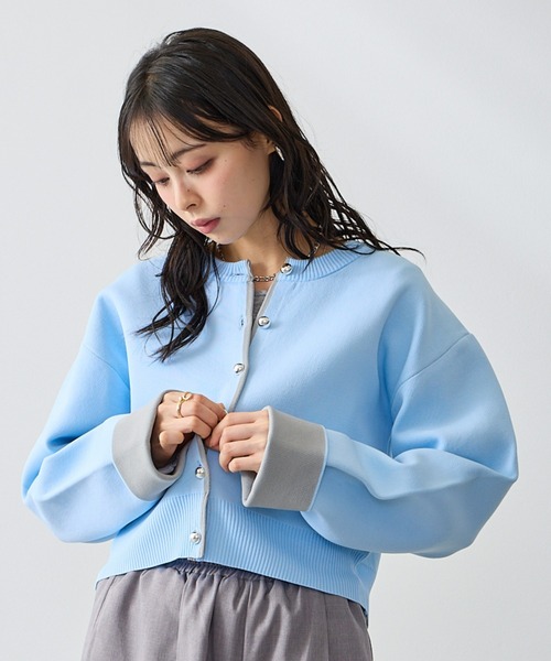 Anclear oui(アンクリアウィ)の「スポンディッシュバイカラーカーディガン(カーディガン/ボレロ・レディース・Yellow/サックスブルー系/PINK/Navy・F)」の9枚目の写真