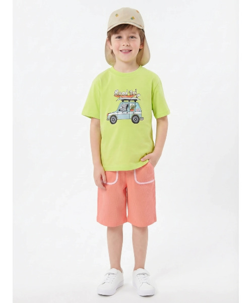 HAKKA KIDS(ハッカキッズ)の「ポリエステルサッカー4.5分丈ストレートパンツ(その他パンツ・キッズ・カーキ/オレンジ・110cm/130cm/100cm/120cm)」の2枚目の写真