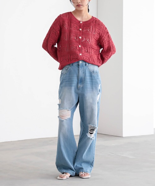 for/c(フォーシー)の「モチーフニット2wayカーディガン【サスティナブル】(カーディガン/ボレロ・レディース・ブラック/オフホワイト/レッド・L/M)」の15枚目の写真