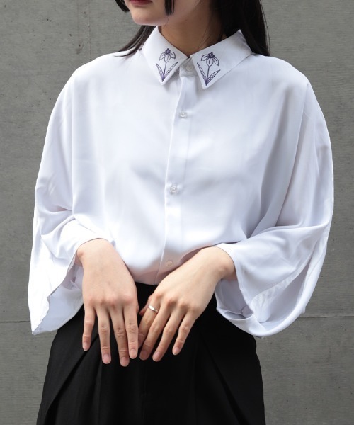 REZEN（リゼン）の「菖蒲刺繍半袖シャツ（シャツ/ブラウス・メンズ・ピンク/ライトグレー/レッドパープル・MEDIUM/LARGE）」の4枚目の写真