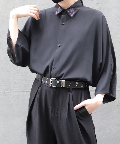 REZEN（リゼン）の「菖蒲刺繍半袖シャツ（シャツ/ブラウス・メンズ・ピンク/ライトグレー/レッドパープル・MEDIUM/LARGE）」の8枚目の写真