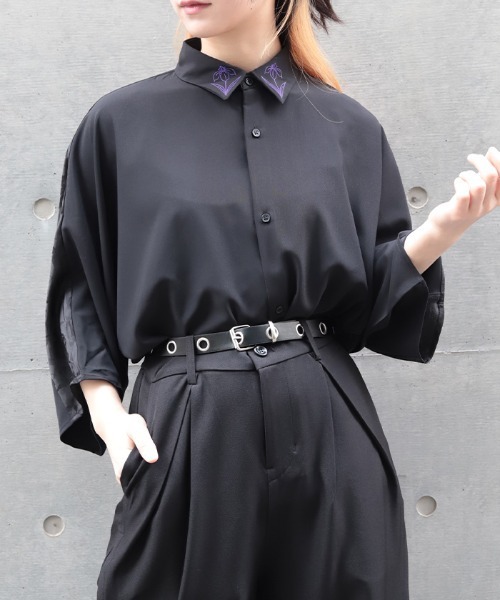 REZEN（リゼン）の「菖蒲刺繍半袖シャツ（シャツ/ブラウス・メンズ・ピンク/ライトグレー/レッドパープル・MEDIUM/LARGE）」の14枚目の写真