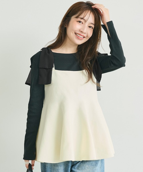 coca(coca)(コカ)の「スポンディッシュニットリボンキャミソール(キャミソール・レディース・ブラック/アイボリー・L/M)」の2枚目の写真