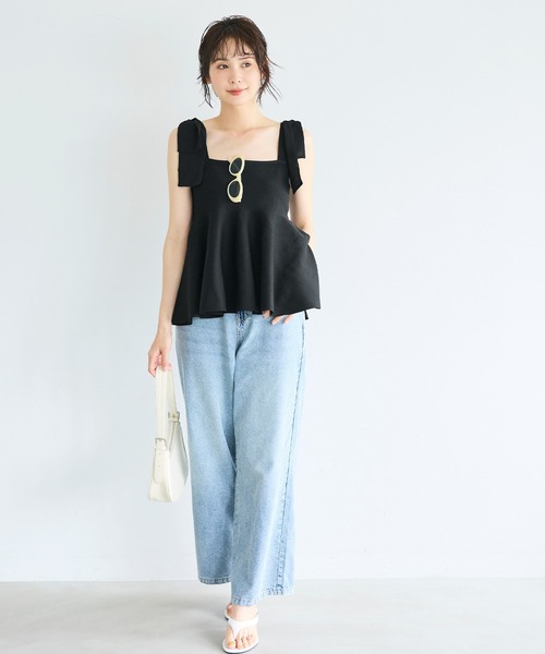 coca(coca)(コカ)の「スポンディッシュニットリボンキャミソール(キャミソール・レディース・ブラック/アイボリー・L/M)」の3枚目の写真