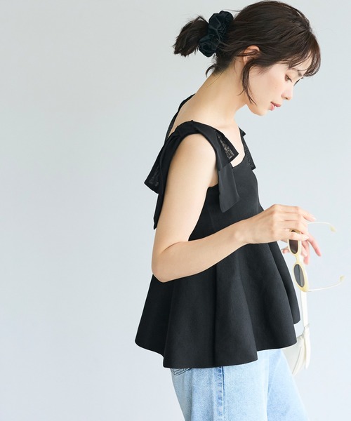 coca(coca)(コカ)の「スポンディッシュニットリボンキャミソール(キャミソール・レディース・ブラック/アイボリー・L/M)」の4枚目の写真
