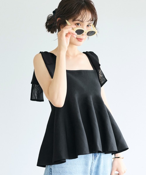 coca(coca)(コカ)の「スポンディッシュニットリボンキャミソール(キャミソール・レディース・ブラック/アイボリー・L/M)」の6枚目の写真