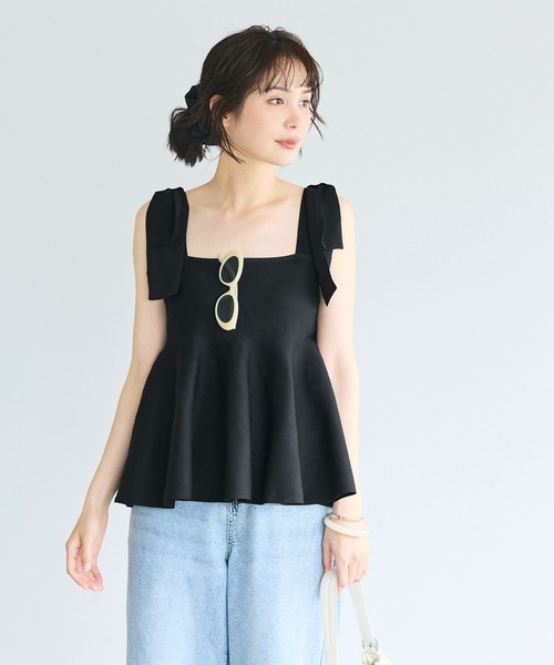 coca(coca)(コカ)の「スポンディッシュニットリボンキャミソール(キャミソール・レディース・ブラック/アイボリー・L/M)」の8枚目の写真