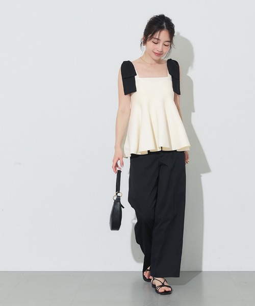 coca(coca)(コカ)の「スポンディッシュニットリボンキャミソール(キャミソール・レディース・ブラック/アイボリー・L/M)」の9枚目の写真