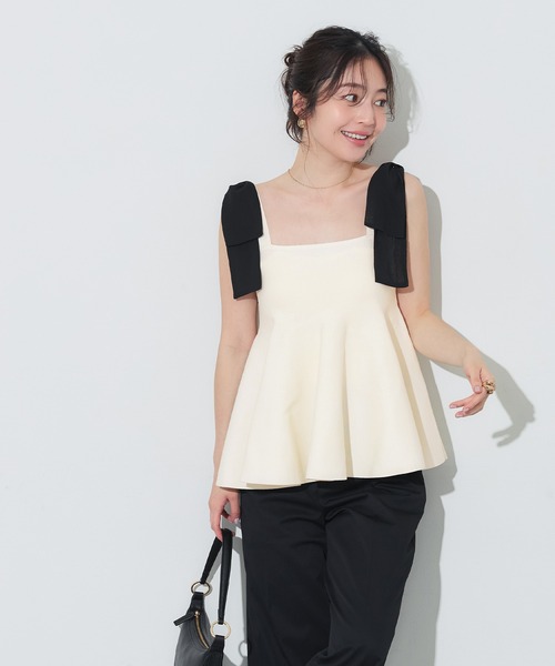 coca(coca)(コカ)の「スポンディッシュニットリボンキャミソール(キャミソール・レディース・ブラック/アイボリー・L/M)」の14枚目の写真