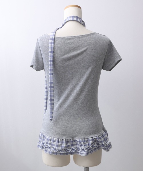 Diable baiser（ディアブルベーゼ）の「ドレープ裾チェックフリルカットソートップス（Tシャツ/カットソー・レディース・グレー/ブラック・FREE）」の9枚目の写真