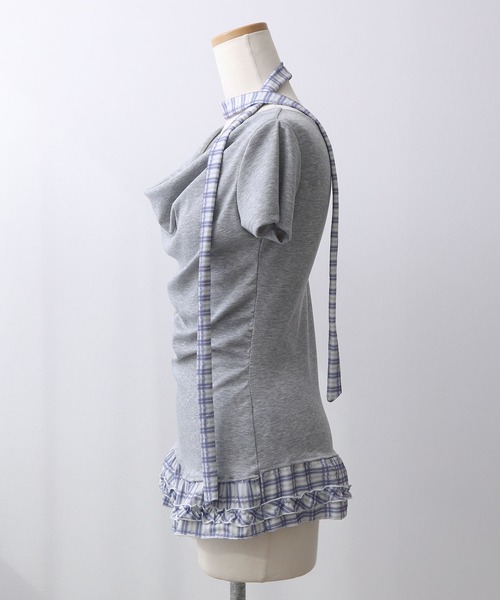 Diable baiser（ディアブルベーゼ）の「ドレープ裾チェックフリルカットソートップス（Tシャツ/カットソー・レディース・グレー/ブラック・FREE）」の10枚目の写真
