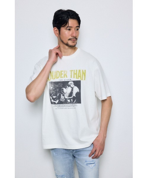 AZUL by moussy(アズールバイマウジー)の「LOUNDER THAN Tシャツ 春服 夏服 秋服 半袖 グラフィック ロゴ(Tシャツ/カットソー・メンズ・ベージュ/ホワイト/ブラック・SMALL/MEDIUM/LARGE)」の5枚目の写真