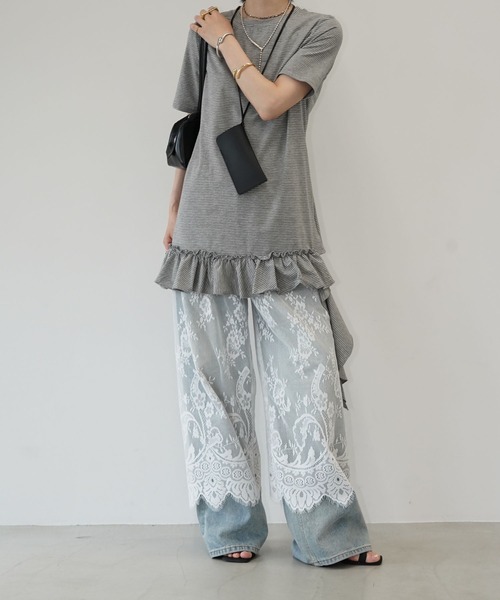 chuclla(チュクラ)の「アシメフリルボーダートップス chw26s290(Tシャツ/カットソー・レディース・オフホワイト/グレー・FREE)」の3枚目の写真