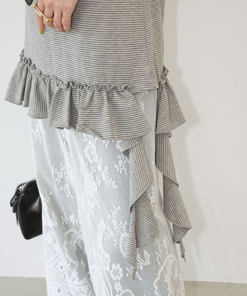 chuclla(チュクラ)の「アシメフリルボーダートップス chw26s290(Tシャツ/カットソー・レディース・オフホワイト/グレー・FREE)」の5枚目の写真