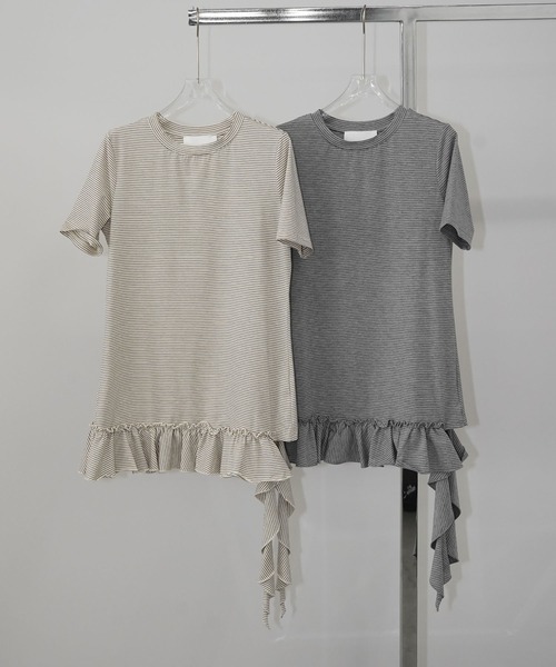 chuclla(チュクラ)の「アシメフリルボーダートップス chw26s290(Tシャツ/カットソー・レディース・オフホワイト/グレー・FREE)」の17枚目の写真
