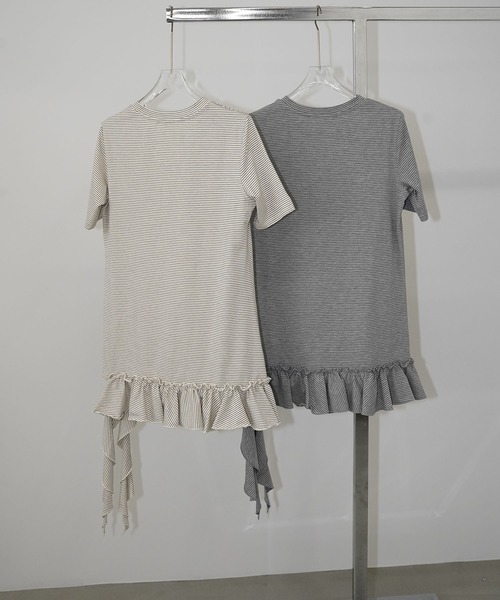 chuclla(チュクラ)の「アシメフリルボーダートップス chw26s290(Tシャツ/カットソー・レディース・オフホワイト/グレー・FREE)」の18枚目の写真