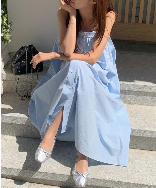 YUGA（ユーガ）の「YUGA_YGMC　　Korean-style  Pleated camisole dress（ワンピース・レディース・ホワイト/ライトグリーン/ブラック/ライトブルー・FREE）」の2枚目の写真