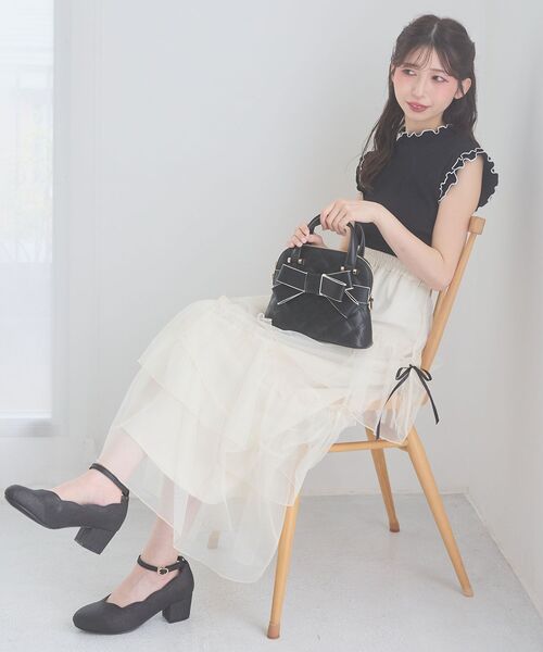 MAJESTIC LEGON(マジェスティックレゴン)の「ノースリフリルメロウリブトップス(Tシャツ/カットソー・レディース・ブルー/アイボリー/グレイッシュベージュ/ブラック・MEDIUM)」の9枚目の写真