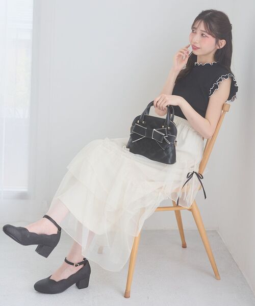 MAJESTIC LEGON(マジェスティックレゴン)の「ノースリフリルメロウリブトップス(Tシャツ/カットソー・レディース・ブルー/アイボリー/グレイッシュベージュ/ブラック・MEDIUM)」の10枚目の写真