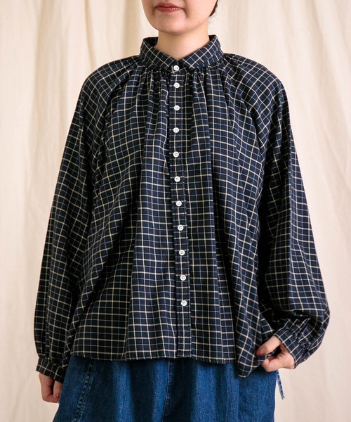 Brocante（ブロカント）の「[Brocante / ブロカント] コーマビエラ グランロンシャツ（シャツ/ブラウス・レディース・ブラウン系その他/ネイビー系・2）」の2枚目の写真