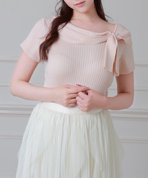 Anely リボン リブ 半袖 ニット プルオーバー トップス
