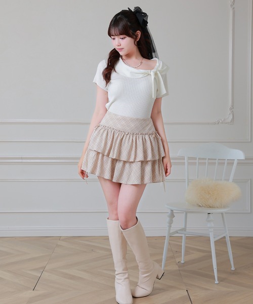 Anely(アネリー)の「Anely リボン リブ 半袖 ニット プルオーバー トップス(ニット/セーター・レディース・グレー/アイボリー/ピンク・FREE)」の10枚目の写真