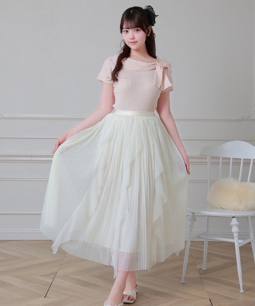 Anely(アネリー)の「Anely リボン リブ 半袖 ニット プルオーバー トップス(ニット/セーター・レディース・グレー/アイボリー/ピンク・FREE)」の12枚目の写真