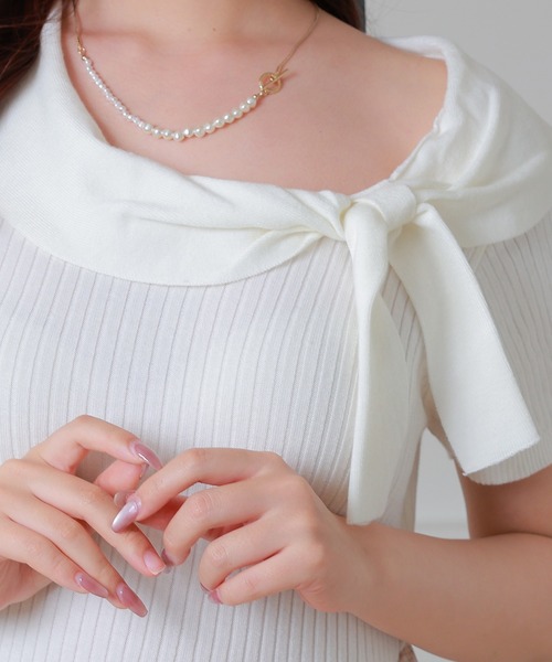 Anely(アネリー)の「Anely リボン リブ 半袖 ニット プルオーバー トップス(ニット/セーター・レディース・グレー/アイボリー/ピンク・FREE)」の15枚目の写真