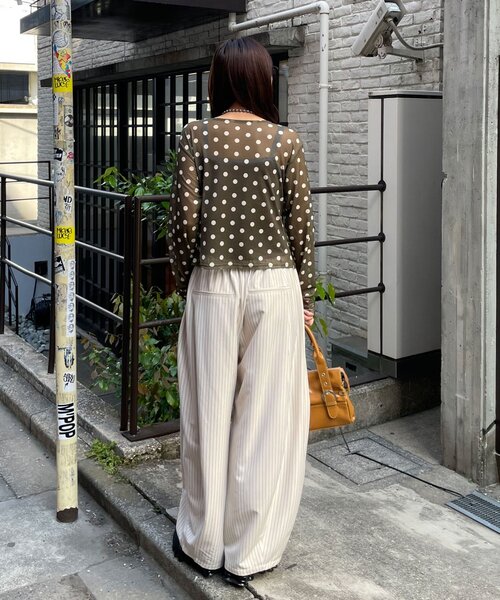 CIAOPANIC(チャオパニック)の「フロントシャーリングドット柄シアーメッシュトップス(シャツ/ブラウス・レディース・ブラウン/ネイビー/イエロー/ブルー系その他・ONE SIZE)」の12枚目の写真