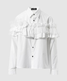 Organic cotton poplin ruffled boxy blouse