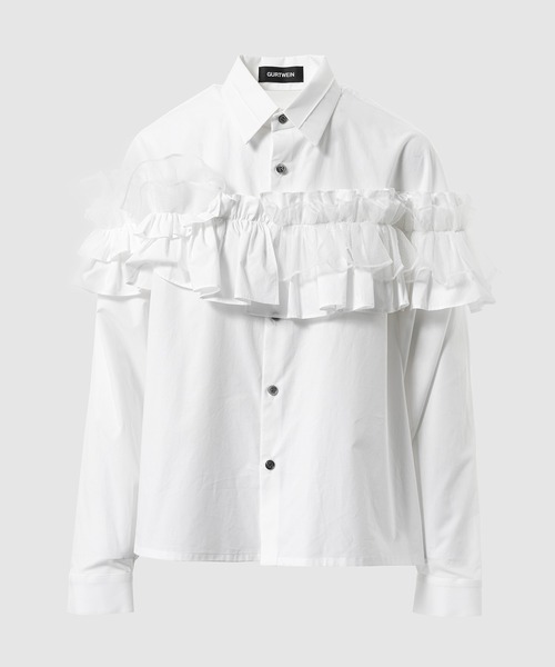 GURTWEIN( ガーウィン)の「Organic cotton poplin ruffled boxy blouse(シャツ/ブラウス・レディース・ブラック/ホワイト・36)」の1枚目の写真