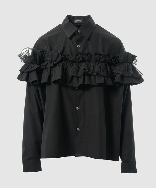 GURTWEIN( ガーウィン)の「Organic cotton poplin ruffled boxy blouse(シャツ/ブラウス・レディース・ブラック/ホワイト・36)」の2枚目の写真