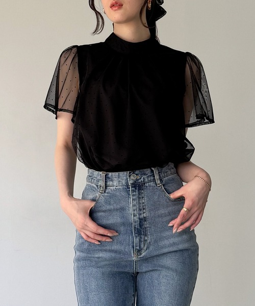 junoah(ジュノア)の「フロッキードットチュールブラウス(シャツ/ブラウス・レディース・ホワイト/ブルー/ブラック・MEDIUM/SMALL/LARGE)」の10枚目の写真