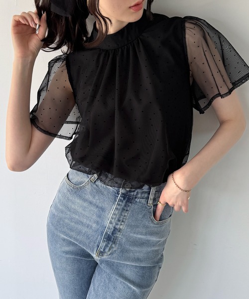 junoah(ジュノア)の「フロッキードットチュールブラウス(シャツ/ブラウス・レディース・ホワイト/ブルー/ブラック・MEDIUM/SMALL/LARGE)」の11枚目の写真